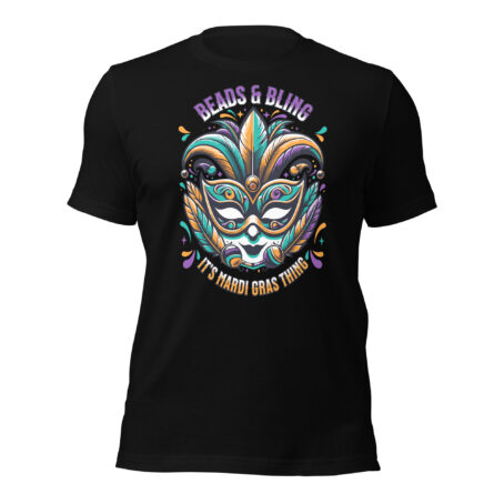 Big Mask Mardi Gras t-shirt with colorful carnival design